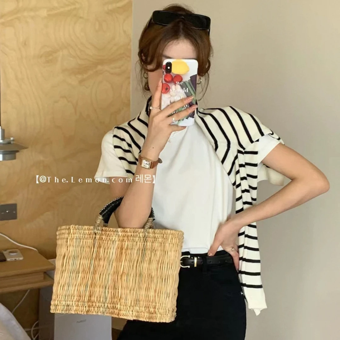 正肩女t恤夏季短袖2025新款白体恤内搭纯棉修身上衣白色半袖t恤