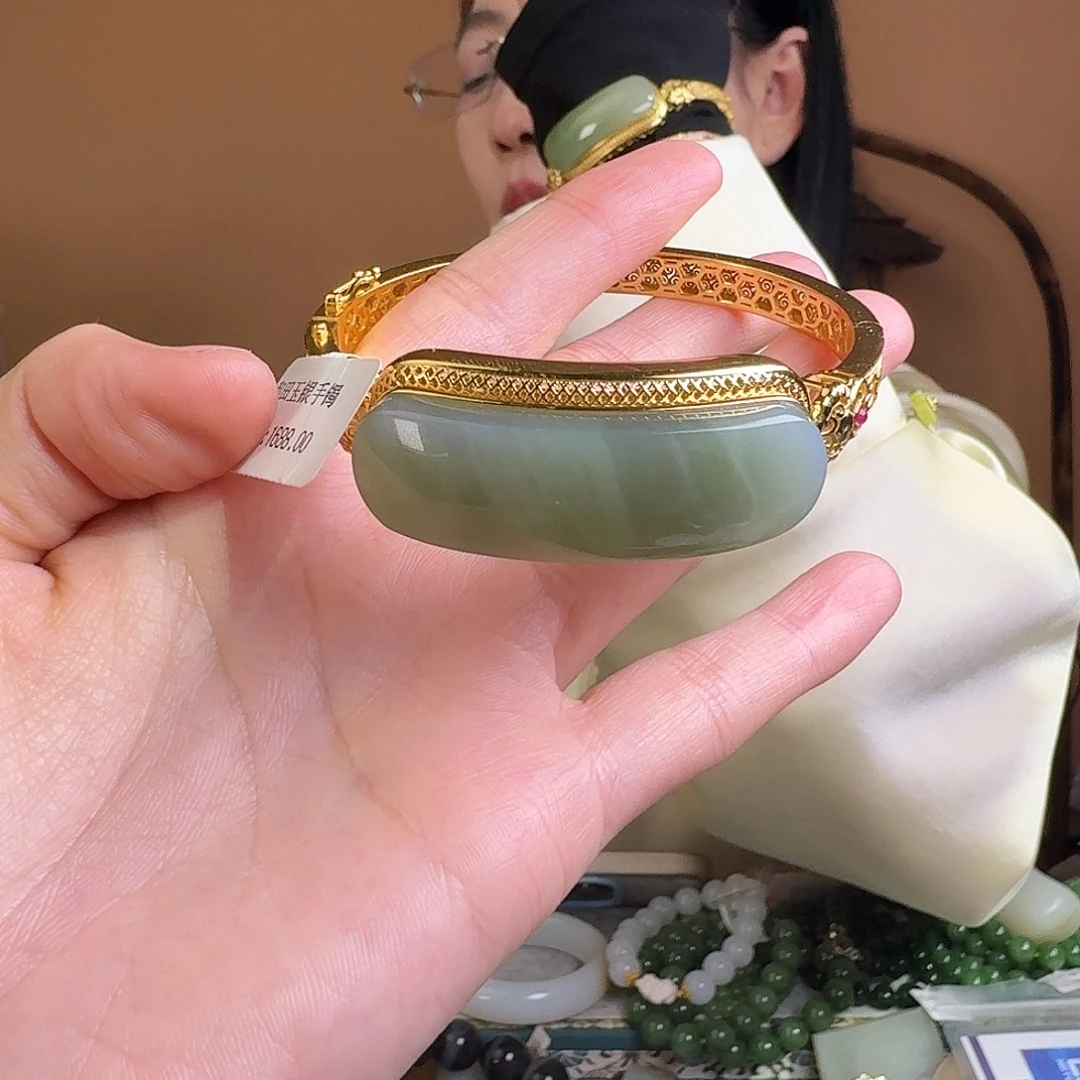 和田玉银S925镶嵌手镯