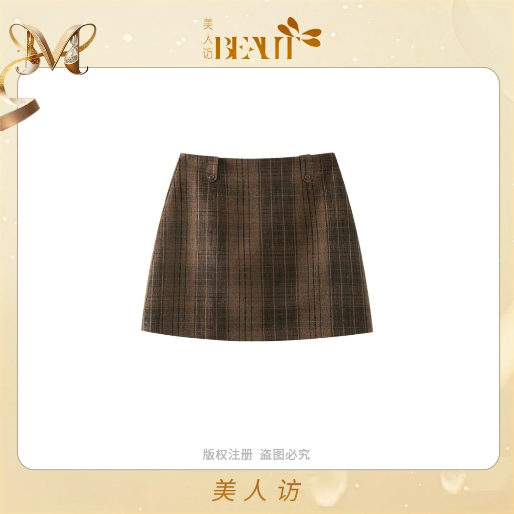 美人访【精致秘籍】辣妹百搭格子半身裙短裙3956