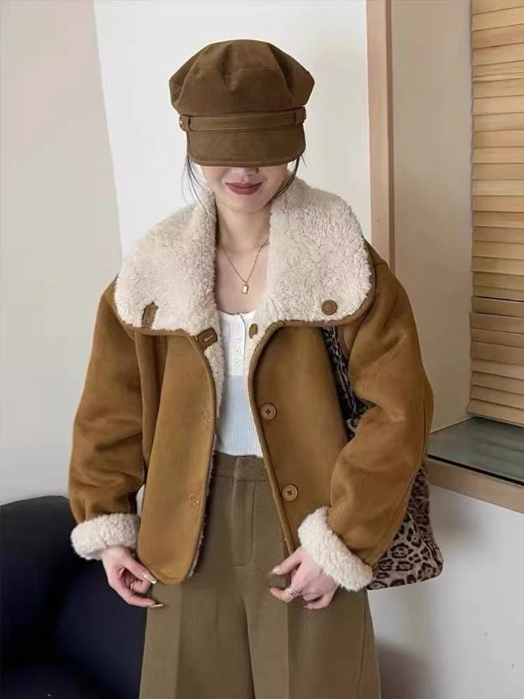 X1X8875-两面穿新款百搭外套冬季加绒加厚毛毛外套