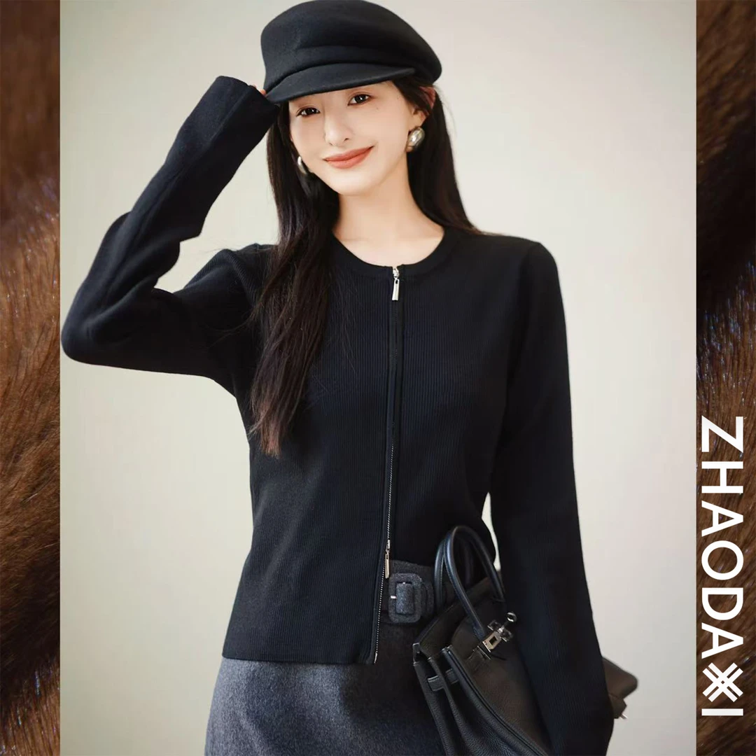 【赵大喜】现货！超模开衫 | 圆领双拉链针织开衫毛衣