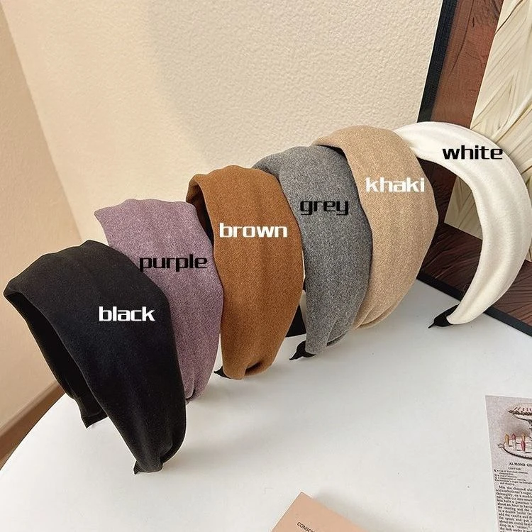 高颅顶头箍头饰洗脸外出针织发饰秋冬复古毛呢宽边发箍纯色加宽