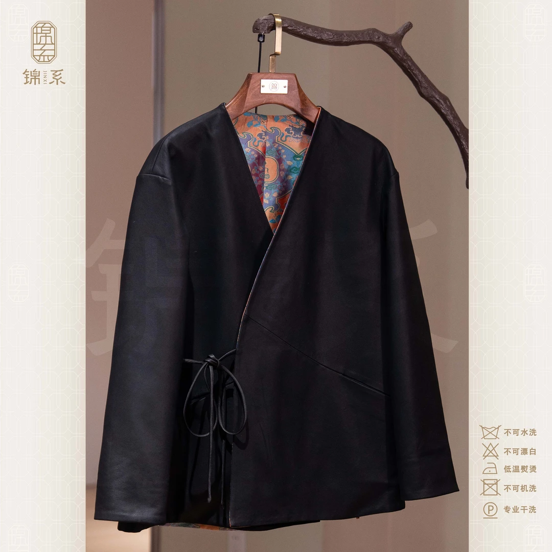 【锦系】新西兰进口小羊皮(磨砂皮)正反两穿中式上衣EP-383332