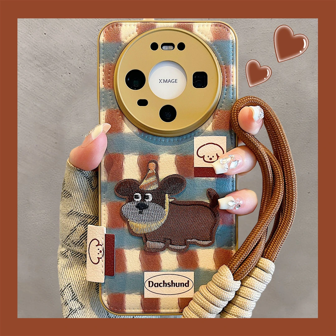 适用华为mate80promax新款手机壳趣味可爱卡通刺绣小狗mate70/60/