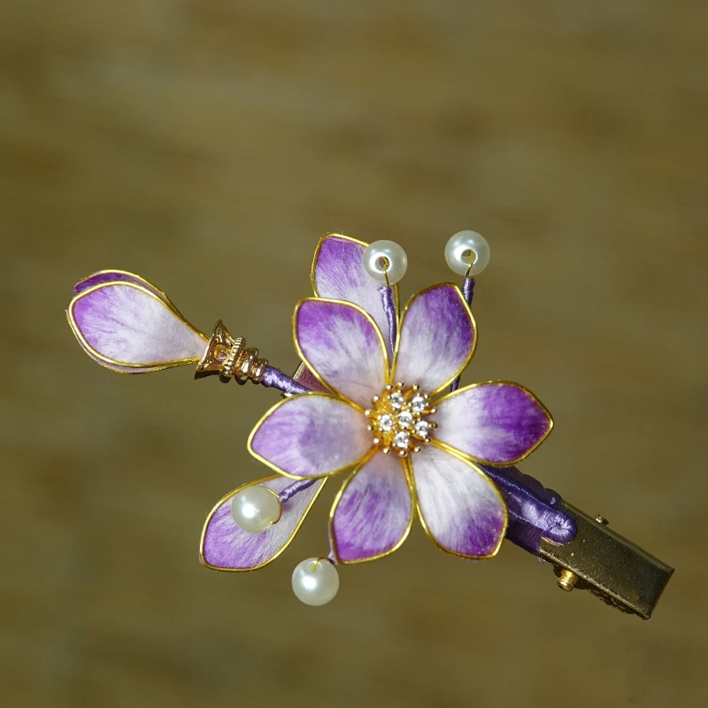 非遗绒花边夹发簪日常发簪发夹紫色温柔感发夹发簪百搭no退no换