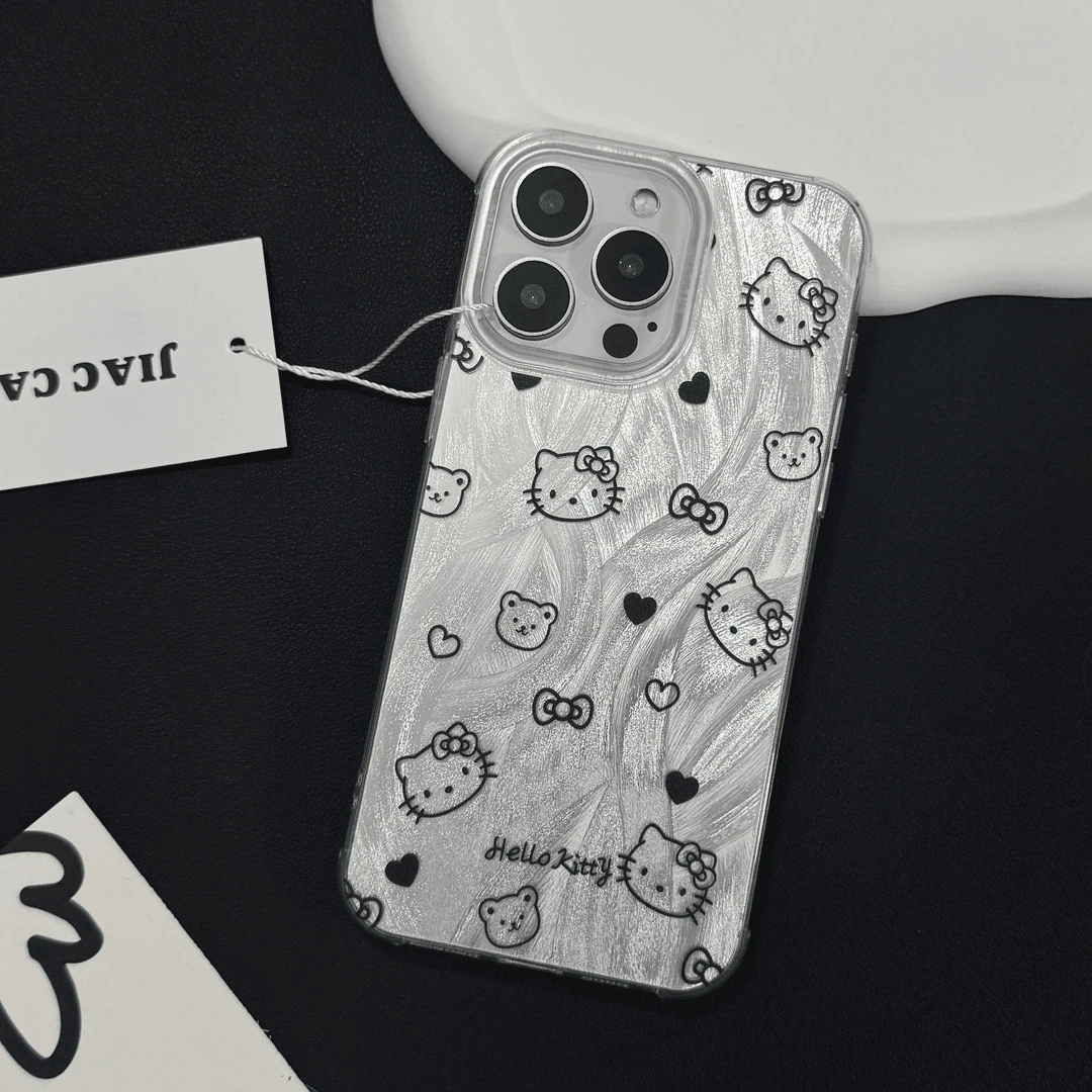 爱心小猫适用苹果16PROMAX手机壳iPhone15卡通13支架款12硬壳