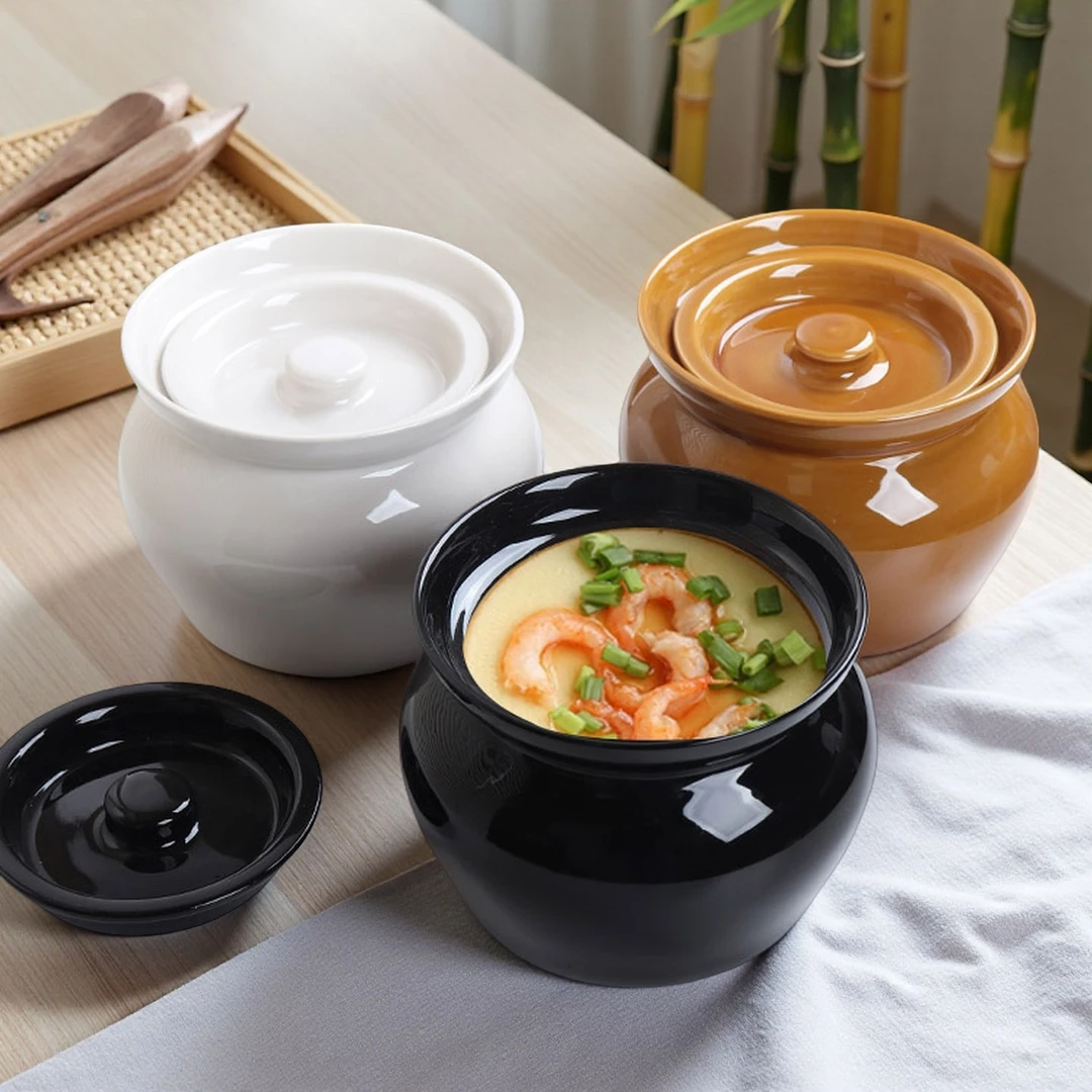 瓦罐汤炖盅家用隔水炖陶瓷罐蒸蛋带盖鸡蛋羹一人份小汤盅炖罐煲汤