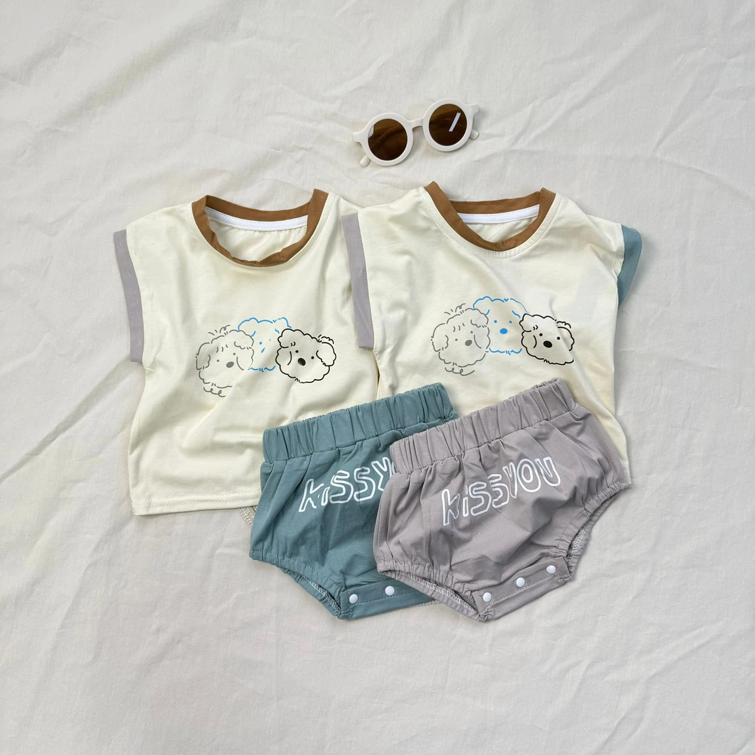 韩版ins儿童卡通图案背心无袖包屁裤套装夏季两件套清爽透气棉套
