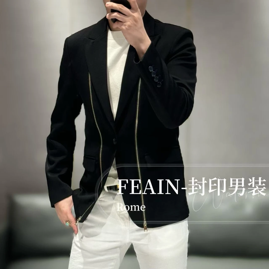 【英皇古琦】高端澳洲美利奴羊毛拉链装饰一粒扣设计西装5989