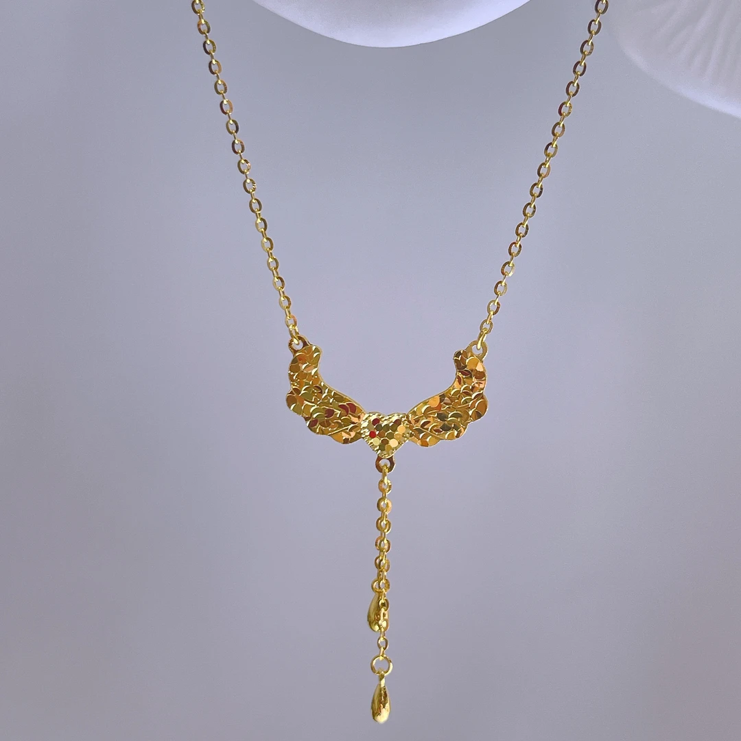 5G足金999百搭闪亮碎碎金爱心天使套链