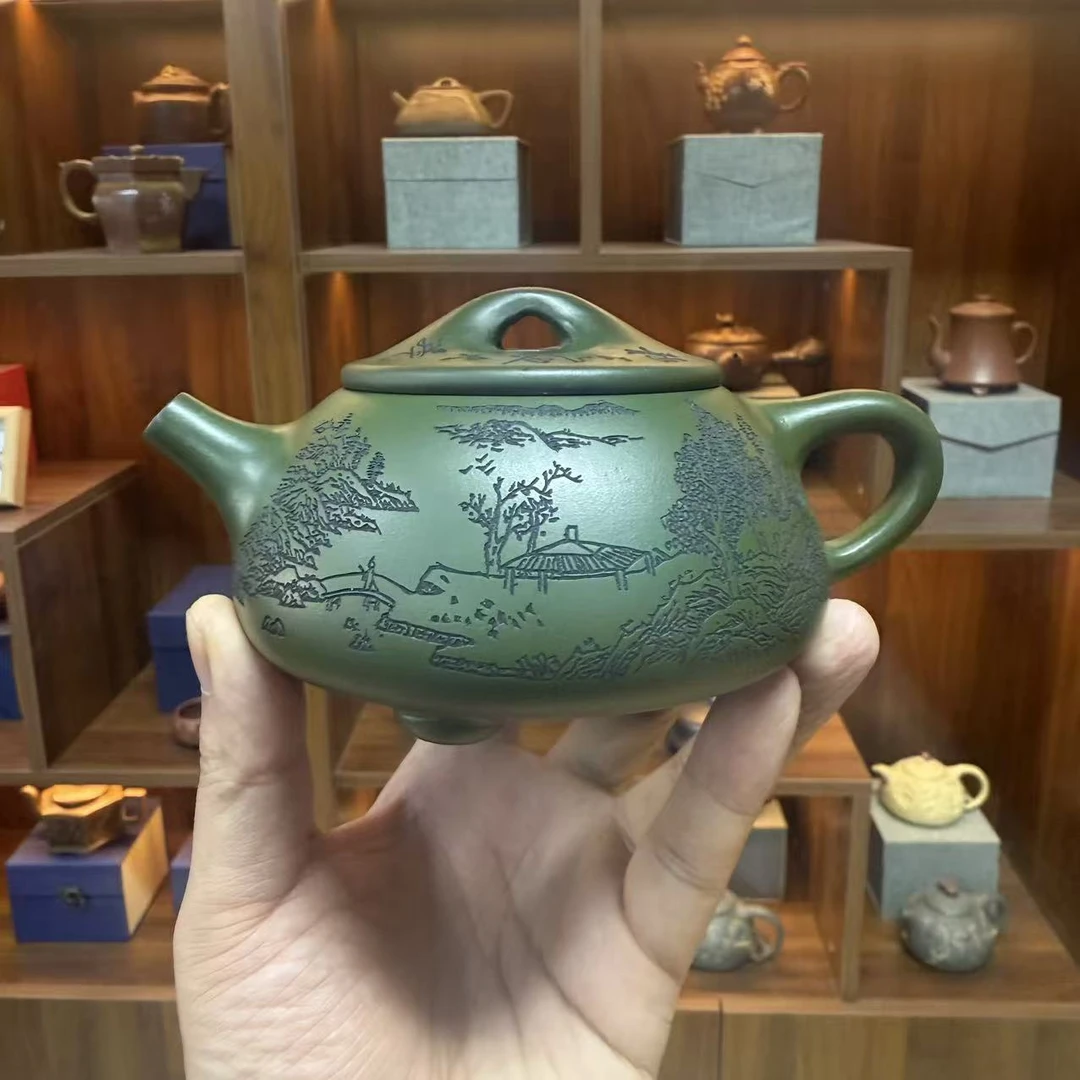 绿泥山水凤鸣景舟石瓢壶