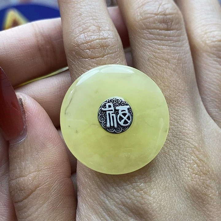 琥珀戒指银S925镶嵌戒指