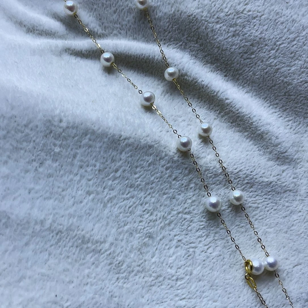 淡水珍珠18K金镶嵌颈饰