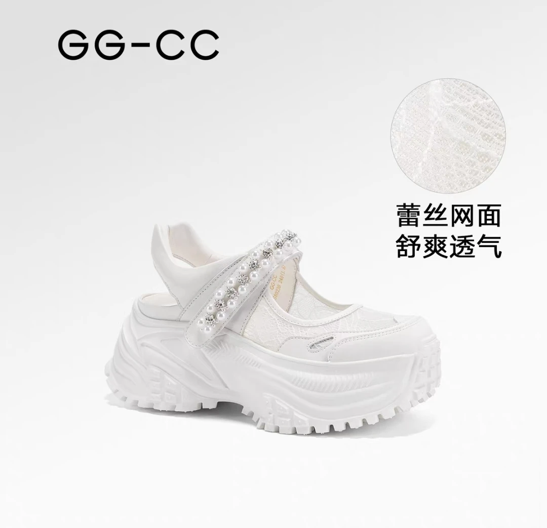 GG-CC【遗失繁星】2025年夏季时尚厚底蕾丝网面老爹凉鞋女玛丽珍鞋