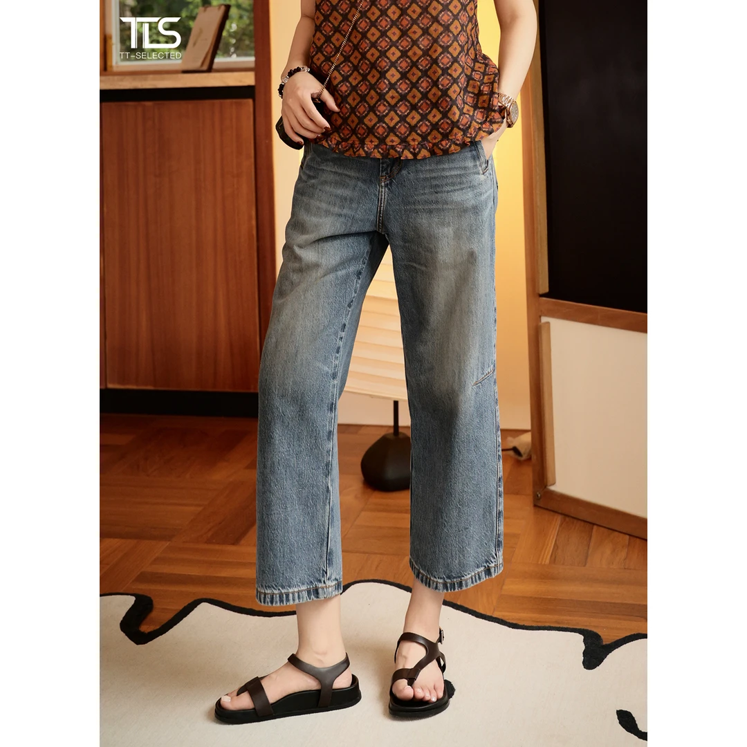 TT【解构主义】纯棉进口冈山牛仔水复古立体裁剪阔腿牛仔裤子4014