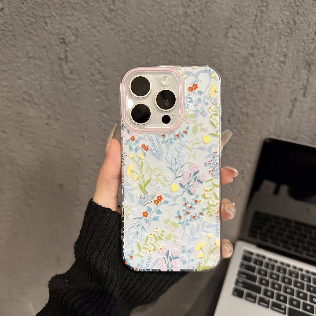 双层IMD适用苹果16pro防摔可爱iPhone15手机壳满屏春日野花华为60
