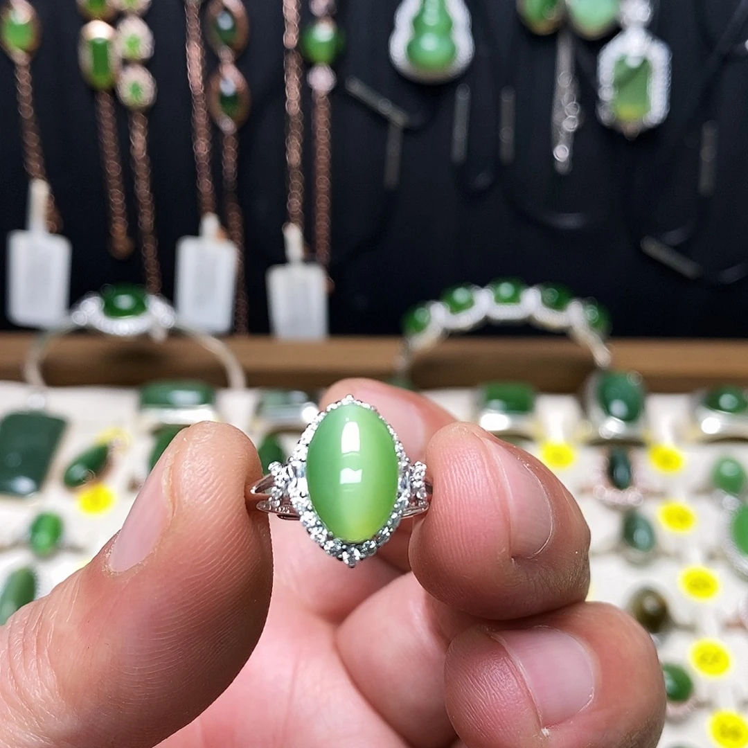 和田玉（碧玉）银S925镶嵌戒指