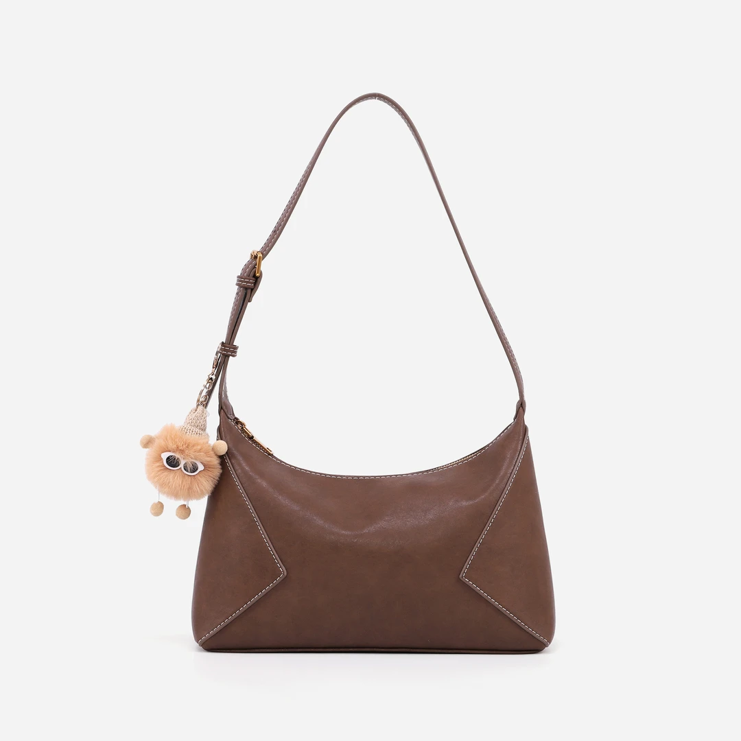 时尚休闲百搭女士单肩包KQ24104839咖啡色