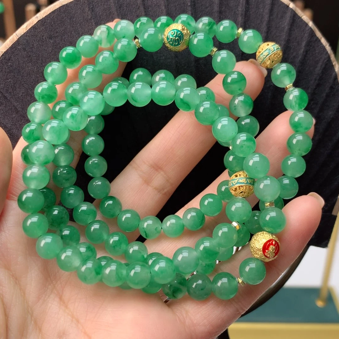 石英质玉（非洲翠）未镶嵌冰飘花108毛衣链