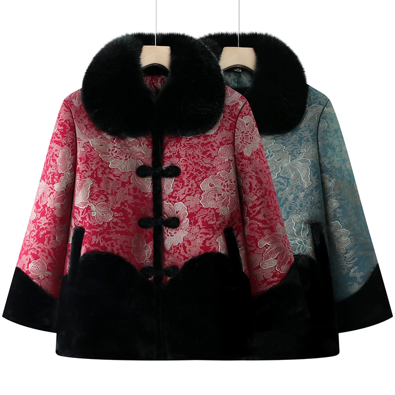 中老年女装冬季加绒棉衣大码妈妈装加厚保暖棉服洋气奶奶毛领棉袄