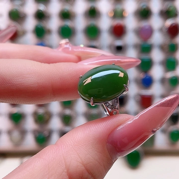 和田玉戒指银S925镶嵌温****）