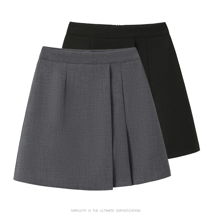 灰色不规则短裙a字裙女春夏季新款高腰显瘦A字半身裙西装百褶裙子