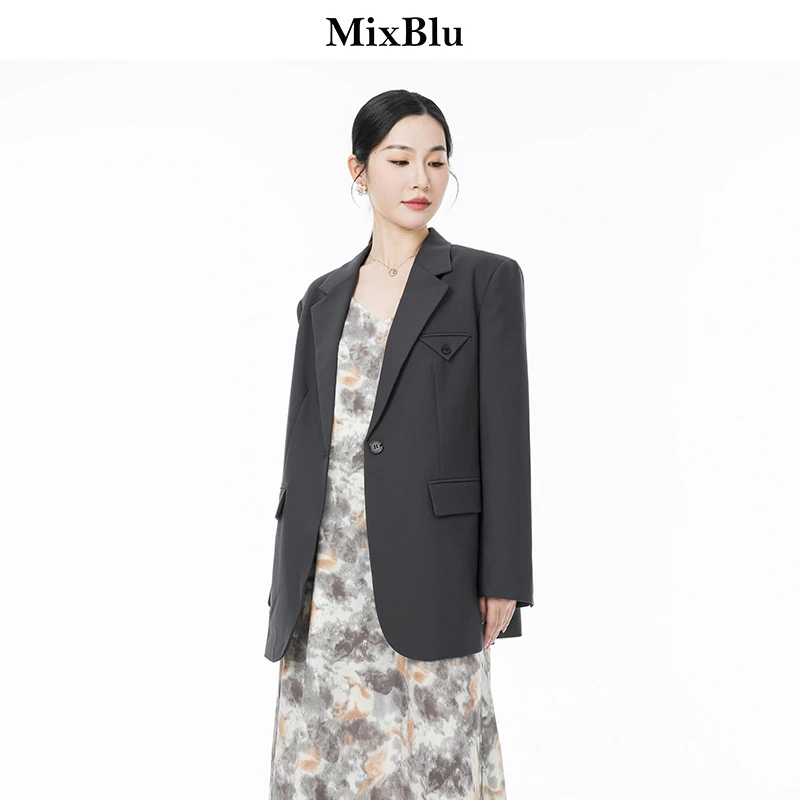 Mixblu2023年新款经典时尚气质风西装外套休闲女士春季修身外套