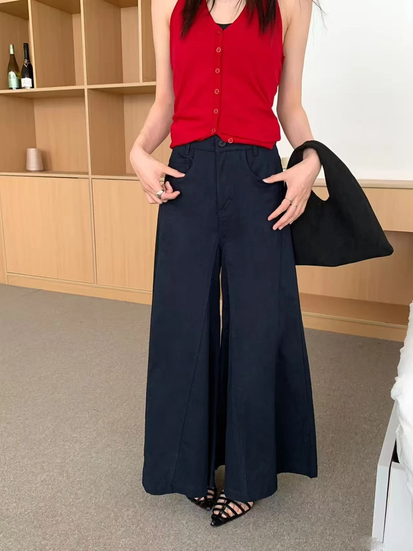 温柔瑶-JUYU#美式宽松复古显瘦高腰裙裤#808（裤长97cm 腰围68）