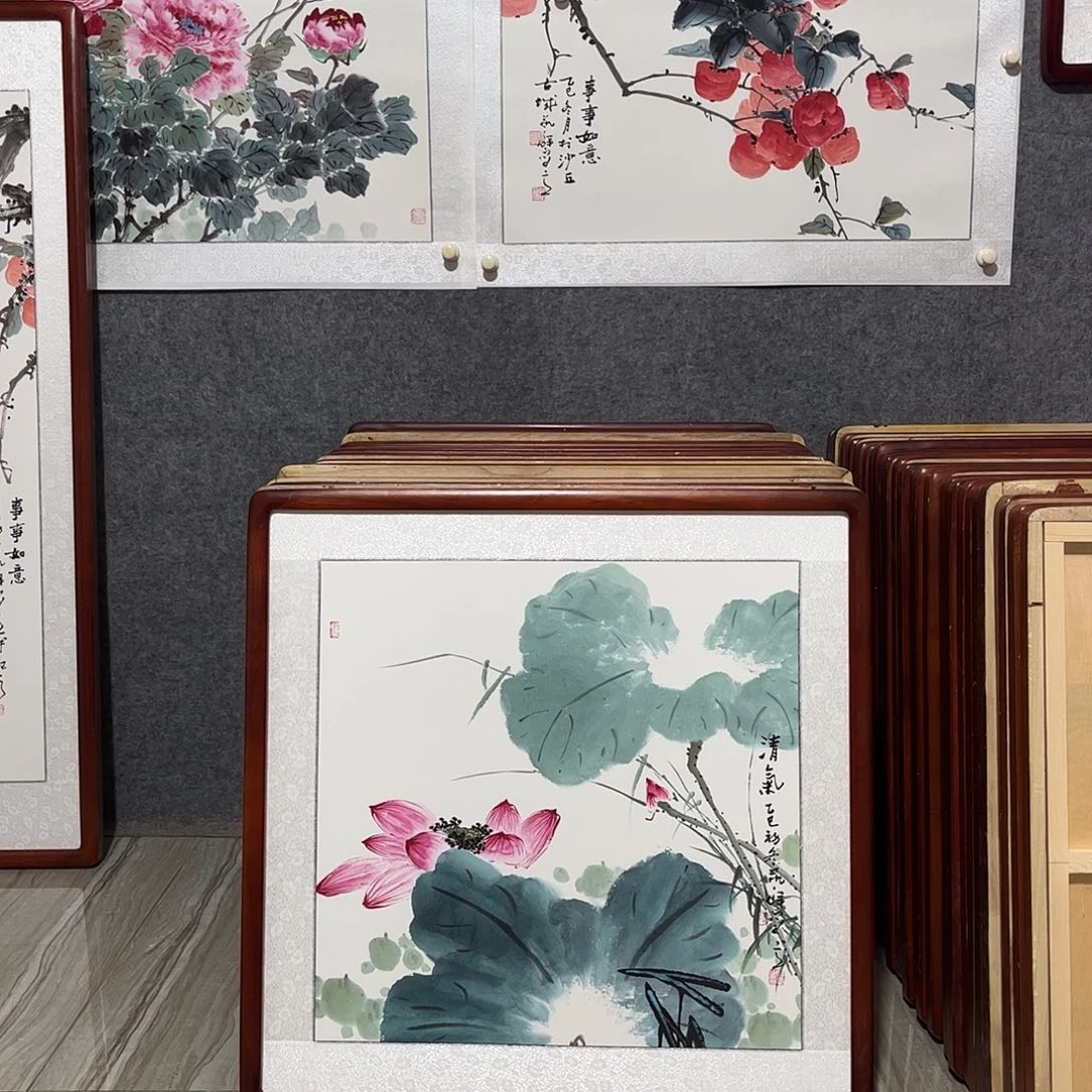 国画书画作品带框63×63