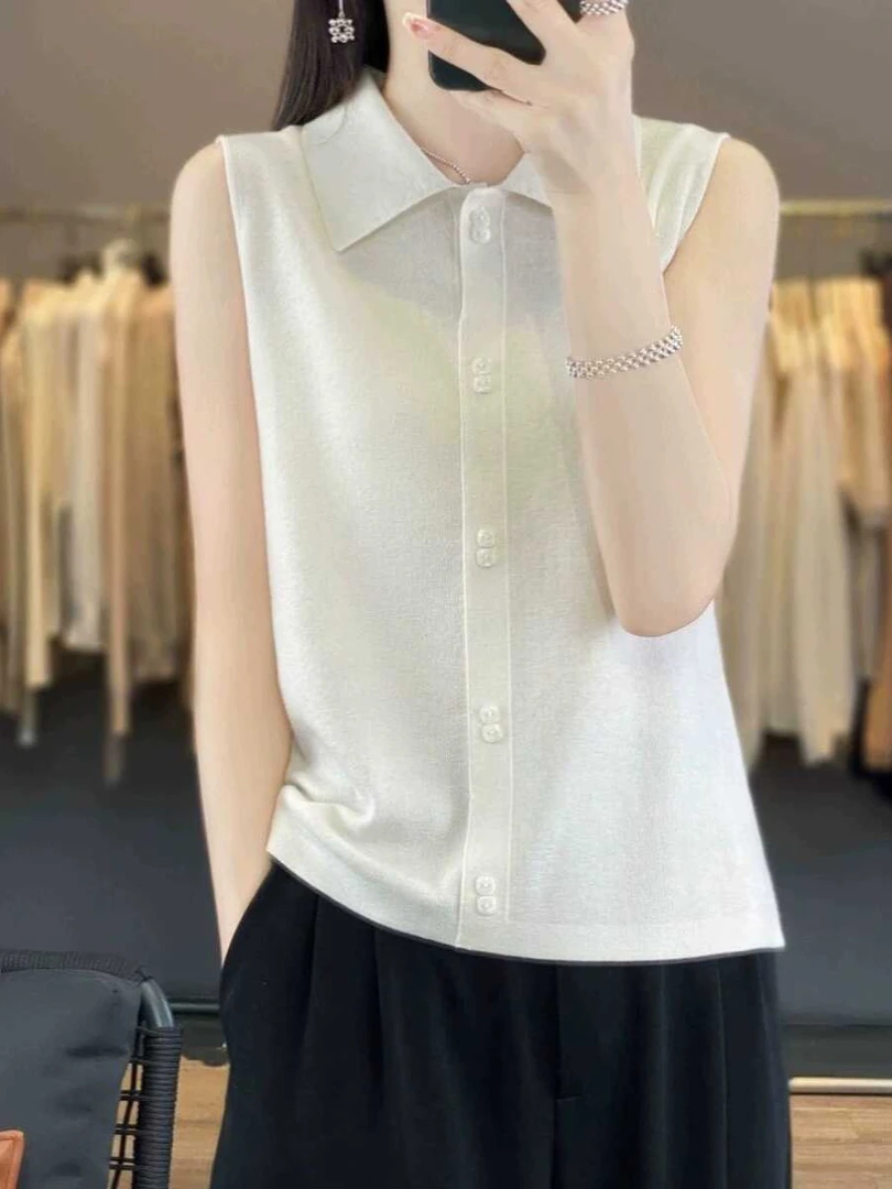 朱朱家 舒适百搭无袖针织衬衫7030