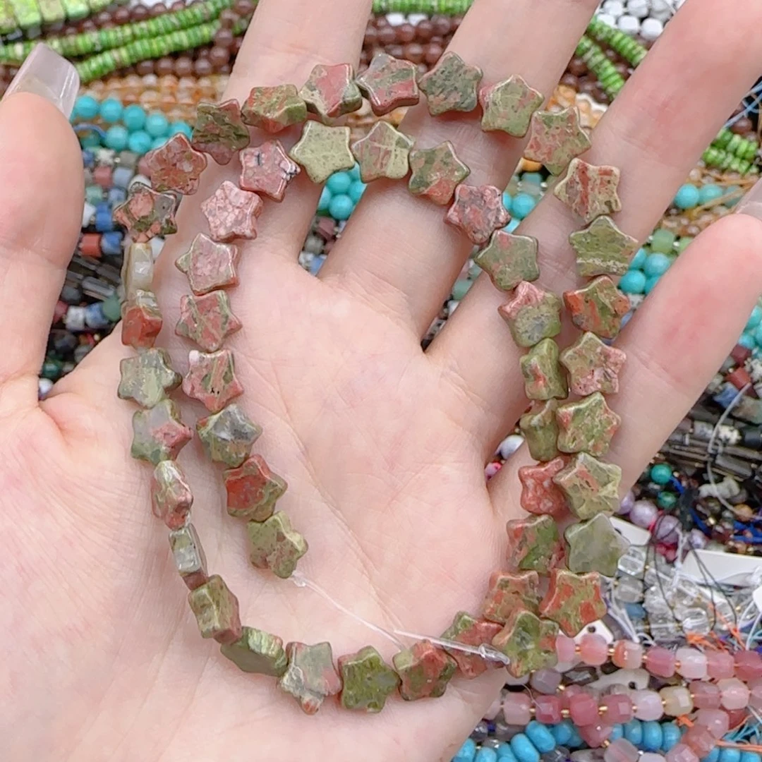 未镶嵌玛瑙/玉髓珠宝半成品花绿玛瑙五角星一条