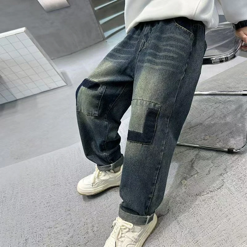 F00527男童春秋季牛仔裤2025新款休闲宽松儿童中大童长裤时尚童装