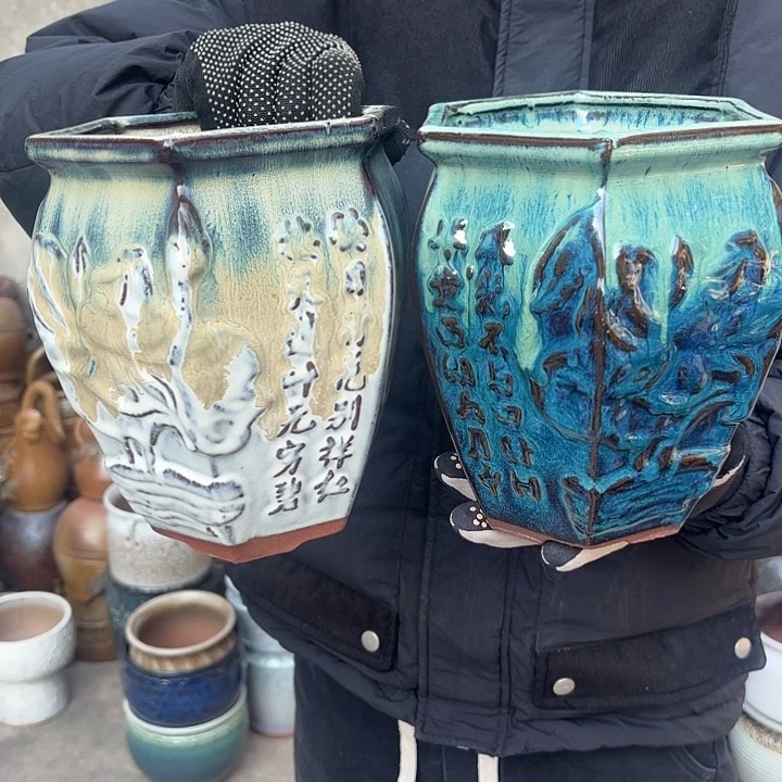 红陶六方两个口径17高度20