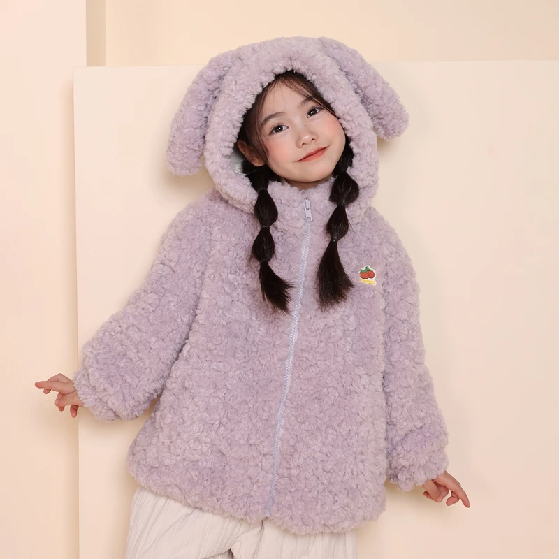 YAMIO杨梅家2025冬季新款儿童女童装加绒加厚兔耳朵外套CF4132