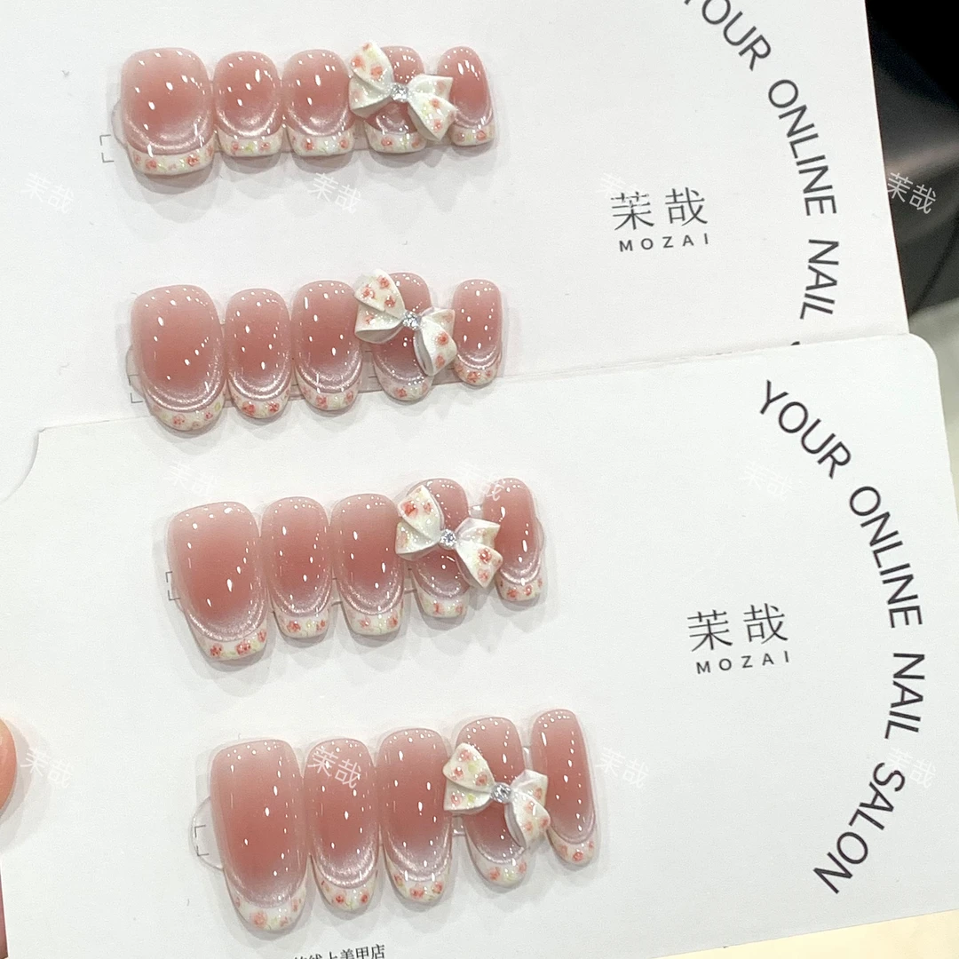 茉哉七七现货高定【水彩手绘】纯手工定制美甲拆卸穿戴甲A4354