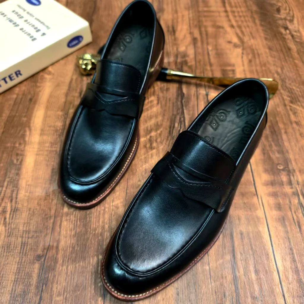 男士皮鞋真皮休闲百搭商务风软皮软底皮鞋懒人一脚蹬乐福鞋豆豆鞋