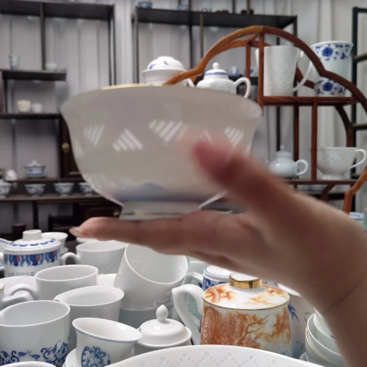 瓷天青5寸高脚饭碗一个