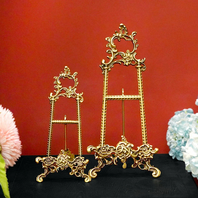 费灵家居加厚黄铜支架画家雕花赏盘架茶饼展示架装饰摆件