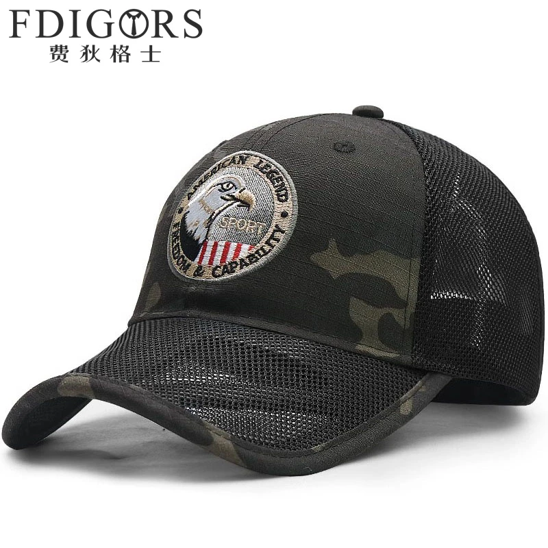 FDIGORS帽子男款夏季网眼老鹰刺绣防晒防紫外线鸭舌帽硬顶棒球帽