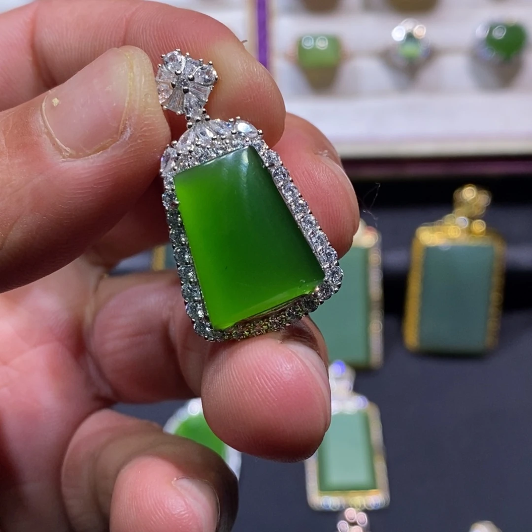 和田玉（碧玉）银S925镶嵌吊坠(不含链)