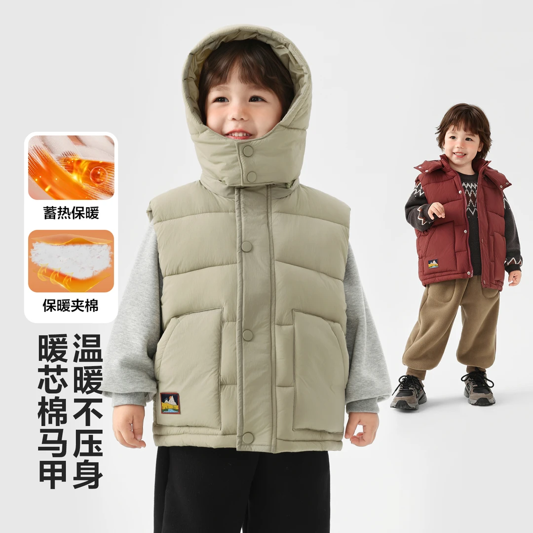 儿童轻盈休闲连帽棉服马甲背心冬季新款童装儿童宝宝百搭冬U16819