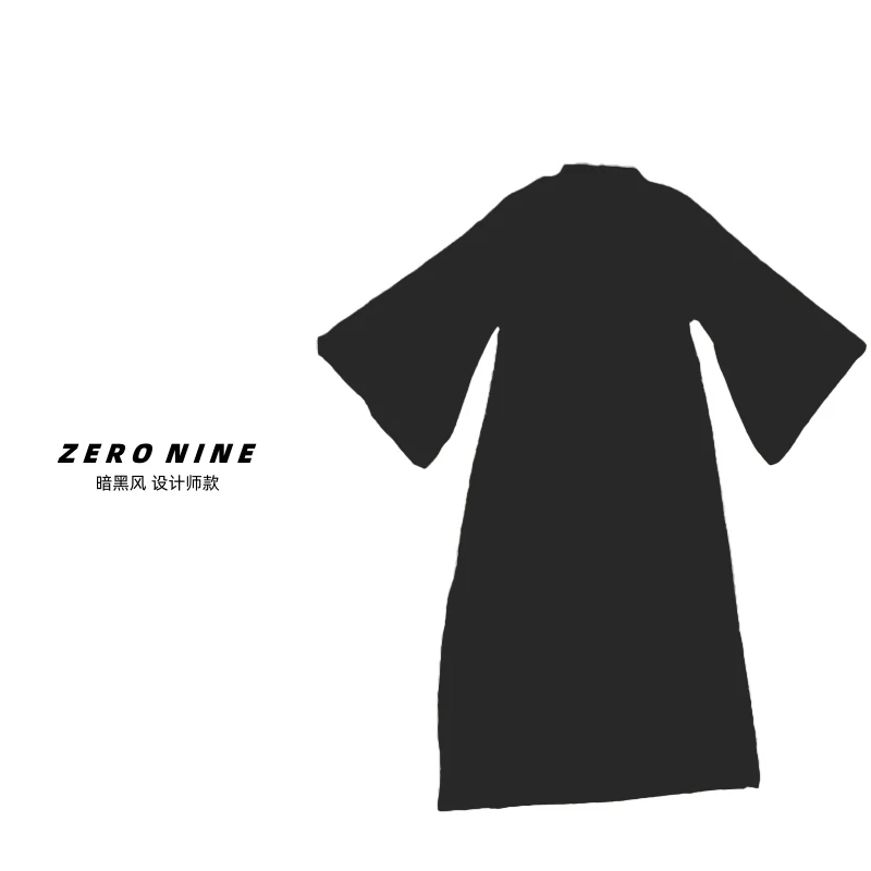 Dan Dan 民族风花色新中式长款旗袍女 夏季薄款喇叭袖立领连衣裙