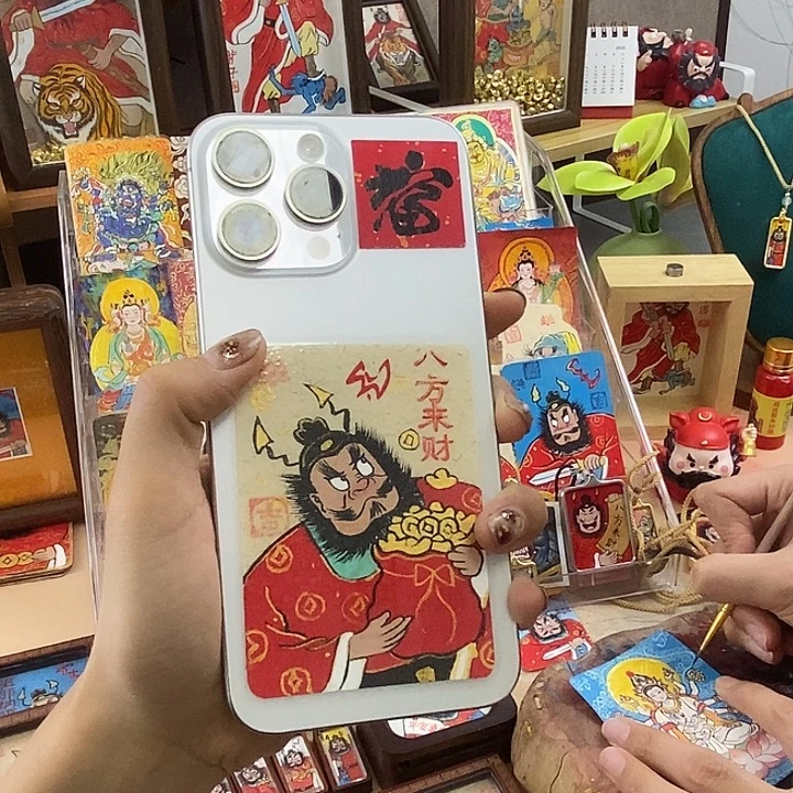 孤品朱砂奎爷八方来米背贴