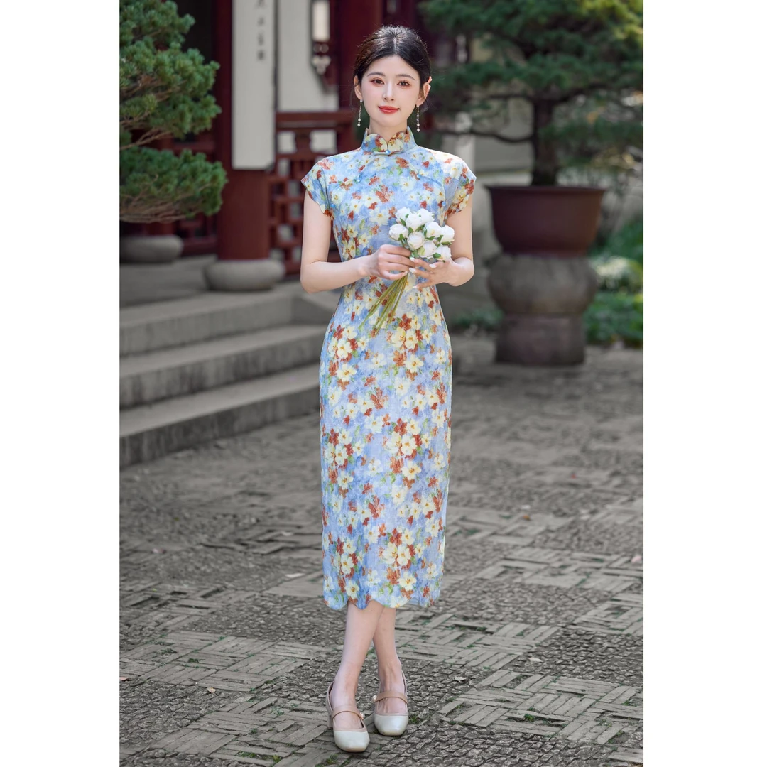【青未了】2025夏季新款人丝提花中国风改良旗袍连衣裙 衣长115