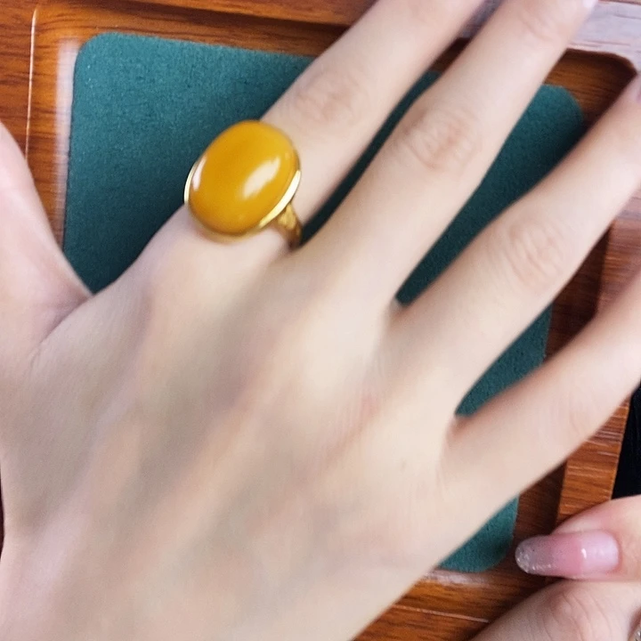 银S925镶嵌蜜蜡戒指戒指