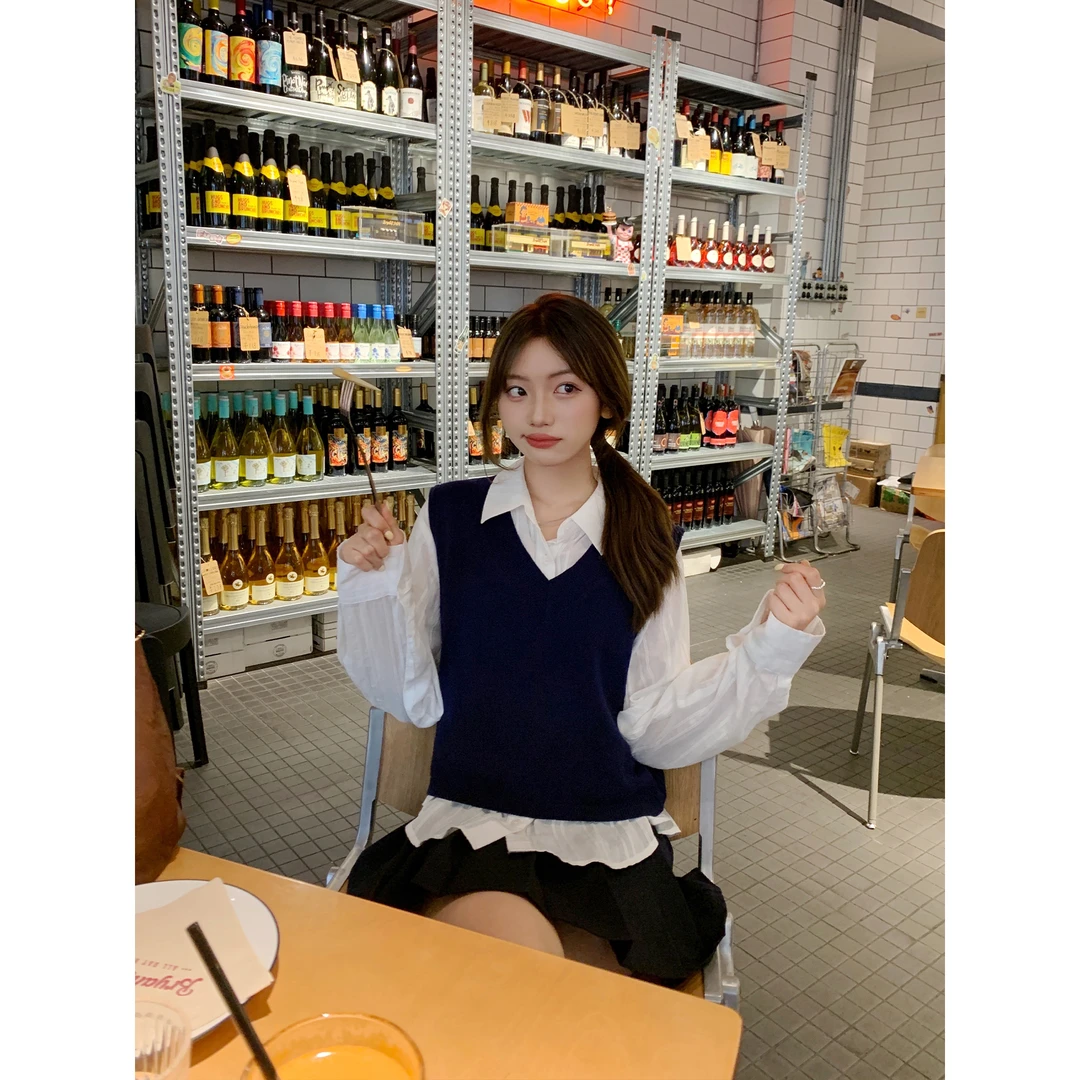 切糕自制【盐甜少女】小个子秋季新款层次感百搭针织马甲