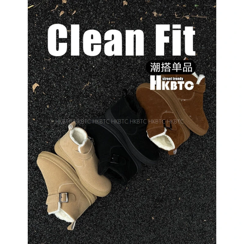 HKBTCstreet trendy马丁棉靴男款冬季皮毛一体东北保暖短筒雪地靴