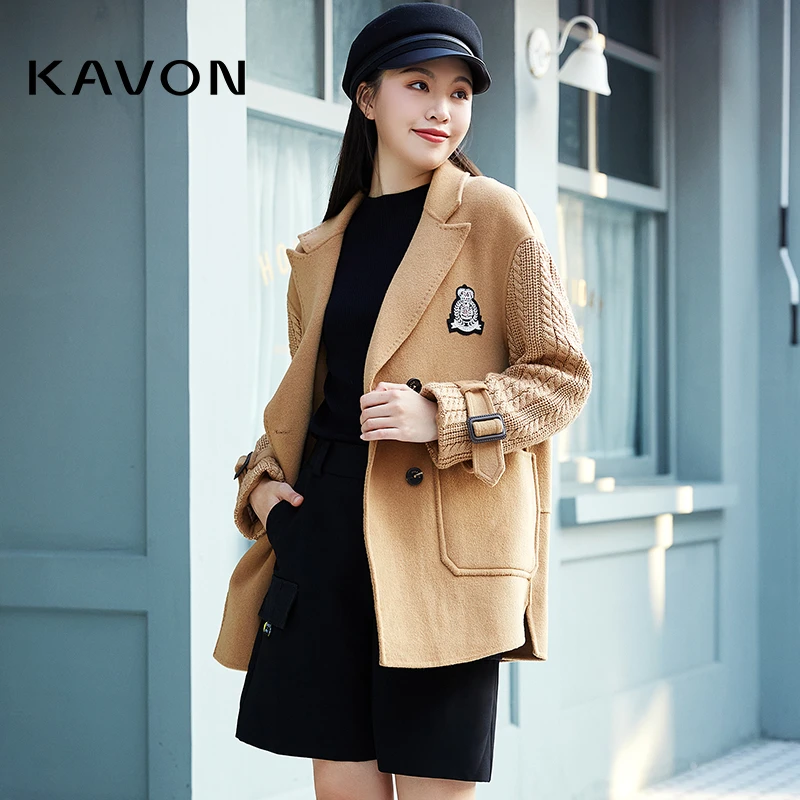 【晨粉专享价】毛呢西装领休闲排扣通勤秋冬短款大衣KK1Y305HE外套