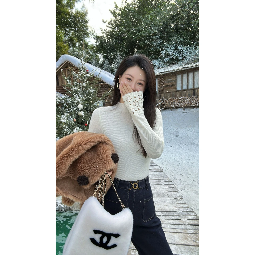 Danso丨织物之美鱼骨纹钩花袖丨羊毛衫玉美华 561446V