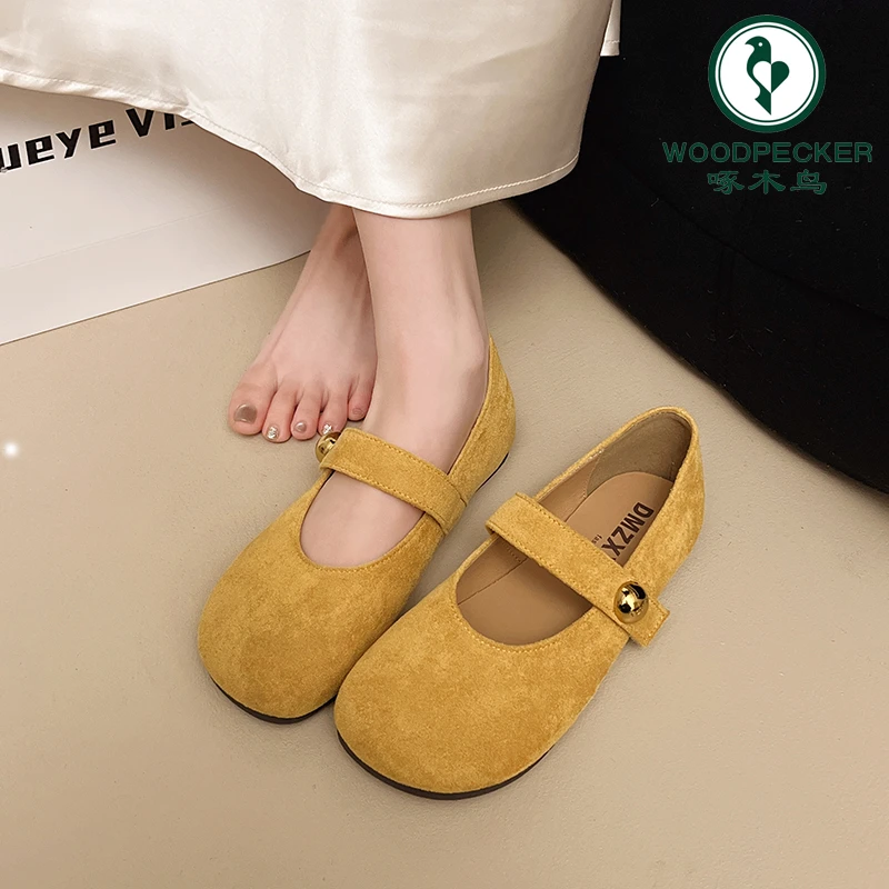 啄木鸟2025年春秋新款浅口玛丽珍森系复古圆头勃肯鞋软底小单鞋女